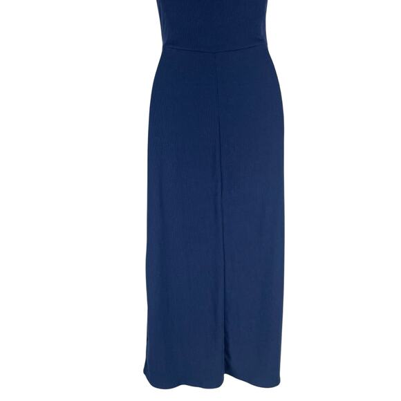 Socialite Scoop Neck Ribbed Knit Wrap Tie Midi Dress Navy Blue Size XS - Picture 11 of 12